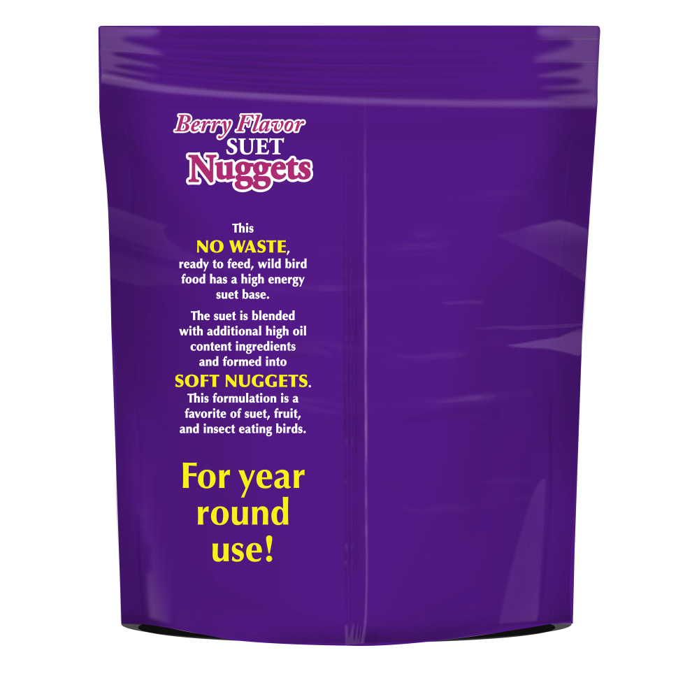 Back of retail packaging for C&S Berry Flavored Suet Nuggets