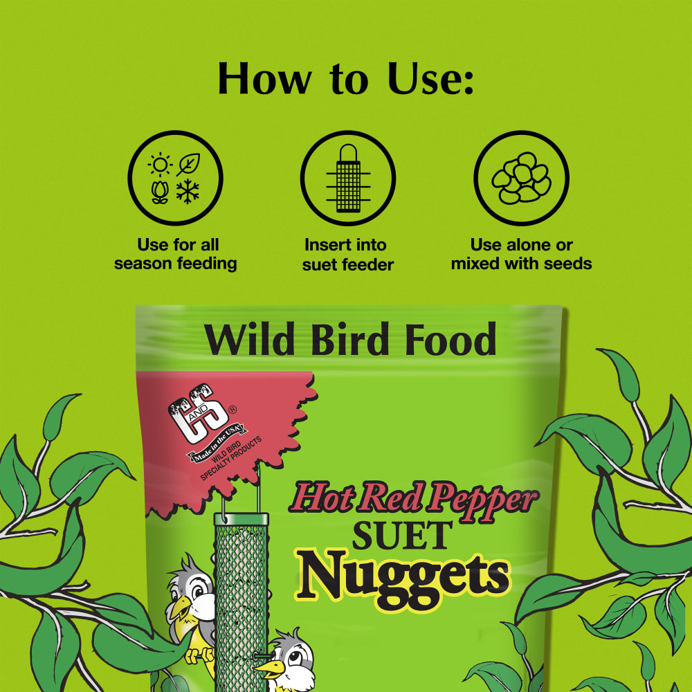 Directions for use for C&S Hot Pepper Suet Nuggets