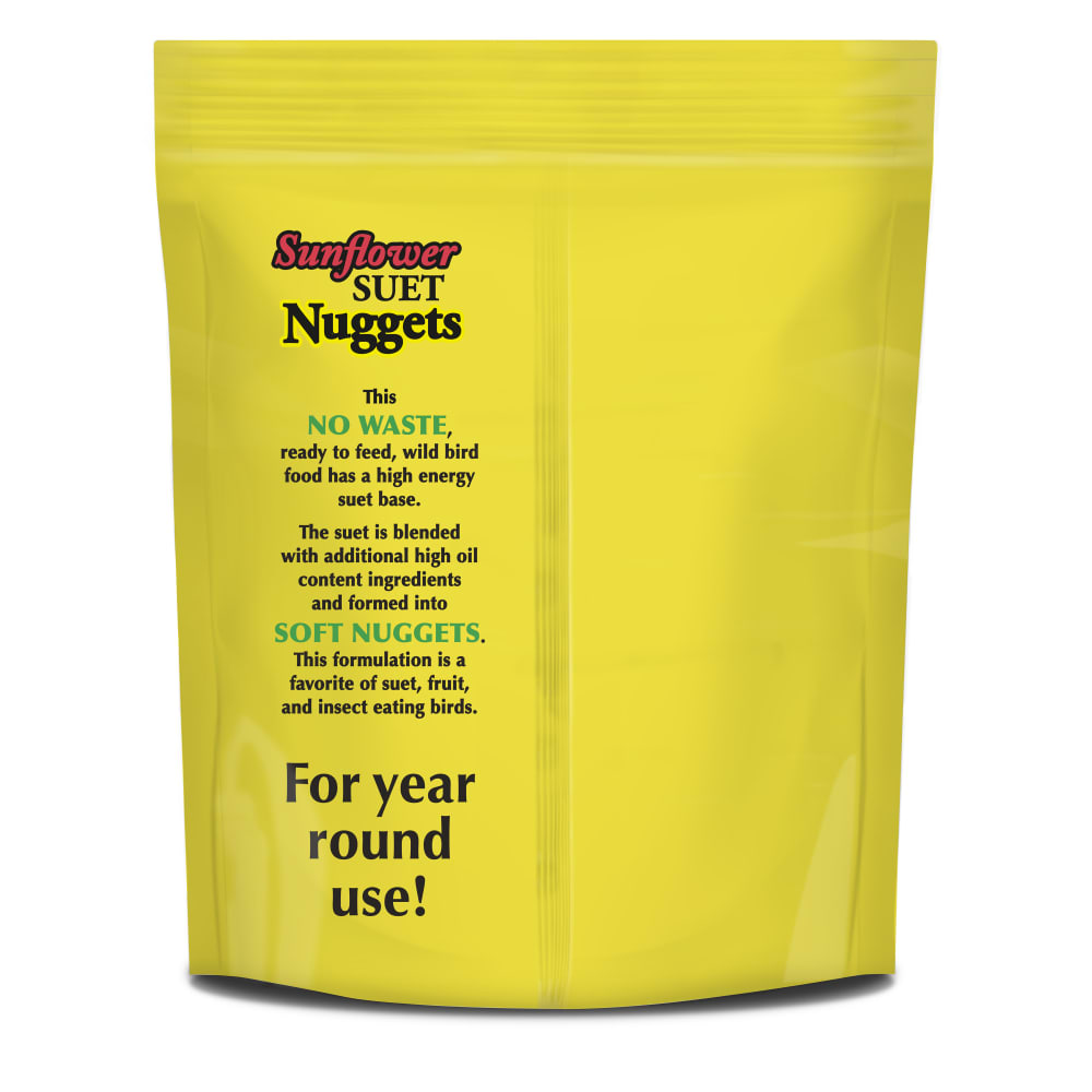 Back of retail packaging for C&S Sunflower Suet Nuggets