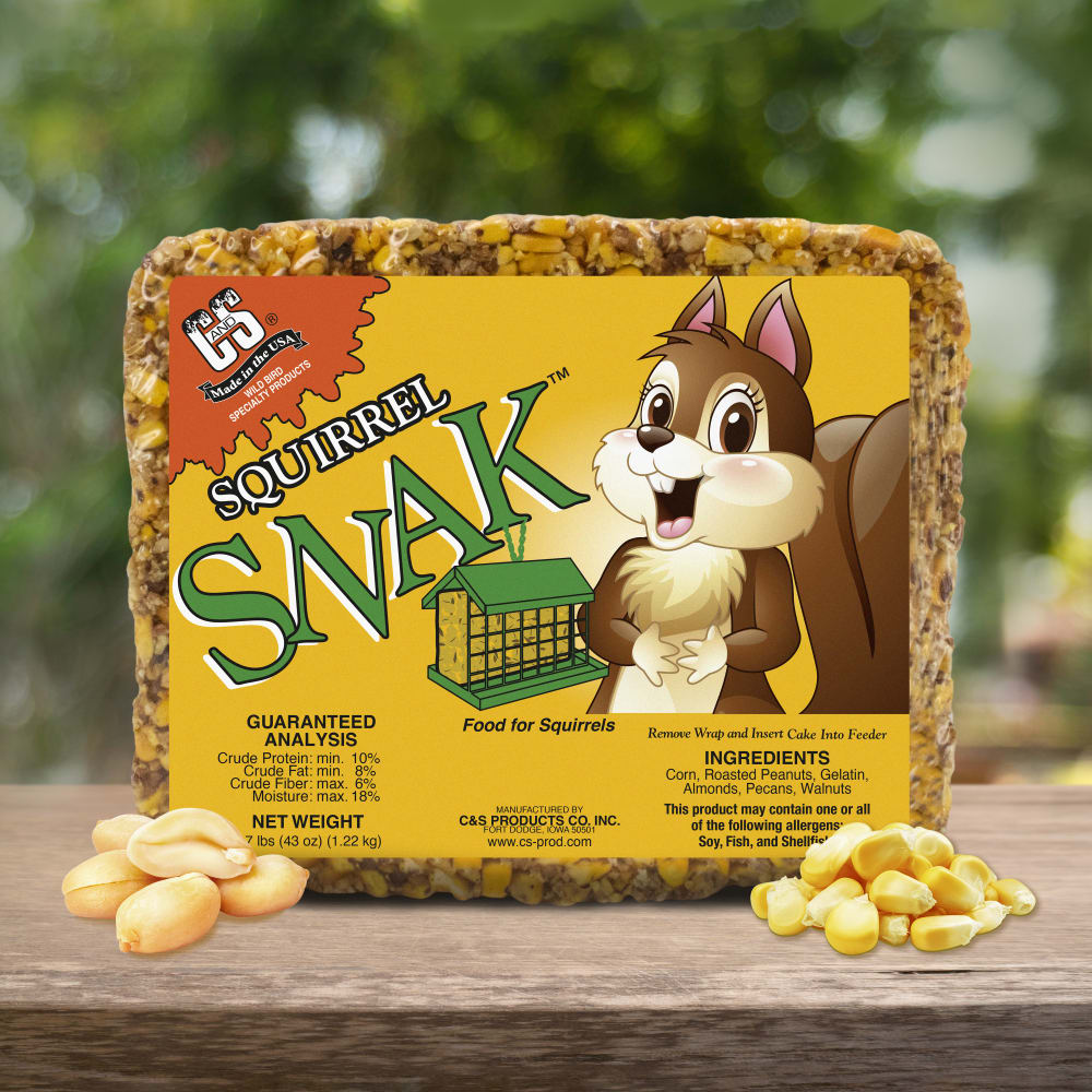 Up close shot C&S Squirrel Snak seed cake on table
