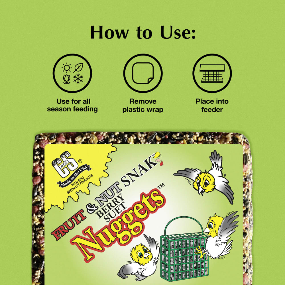 Directions for use for C&S Fruit & Nut Snak with Berry Suet Nuggets