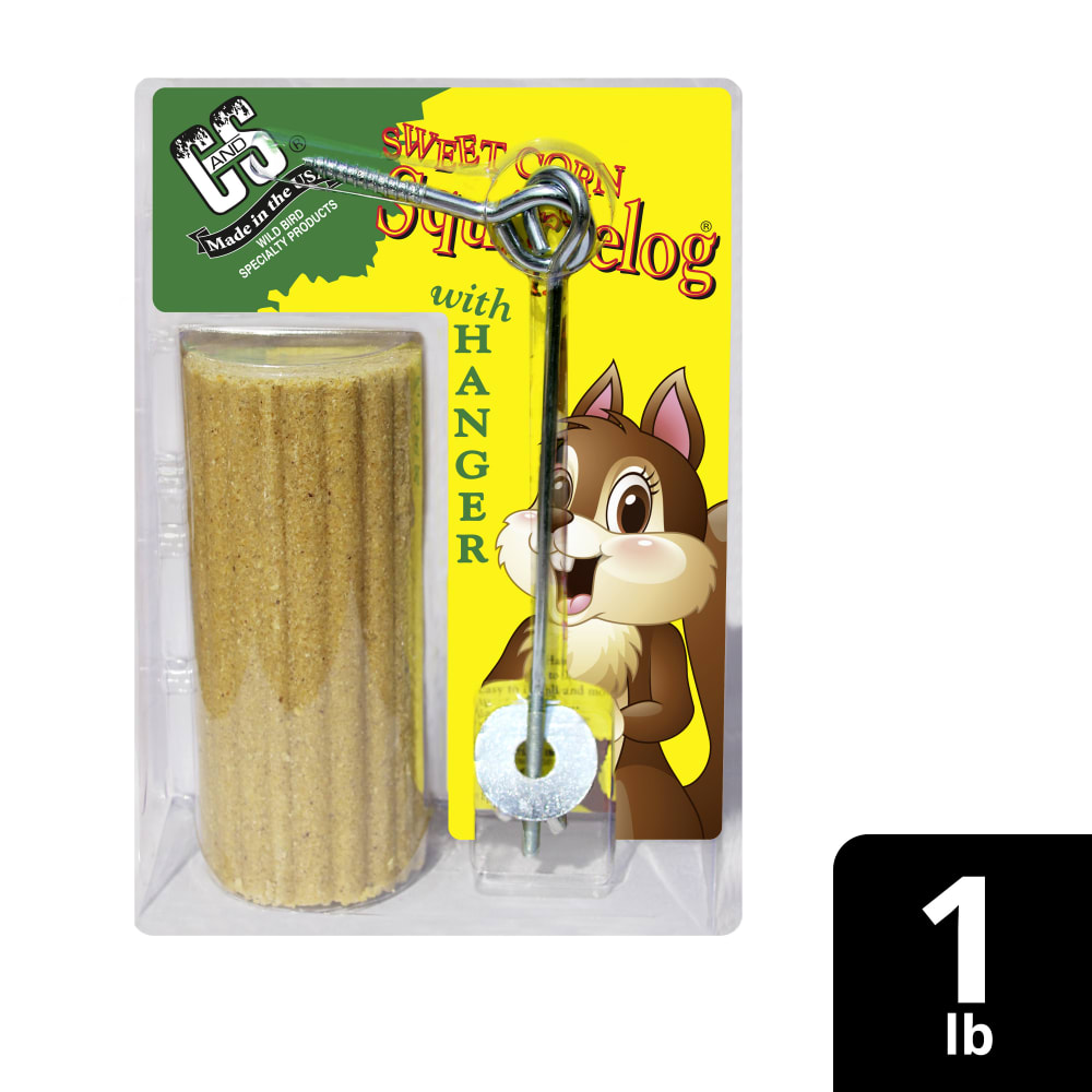Retail packaging for C&S  Sweet Corn Squirrelog with hanger