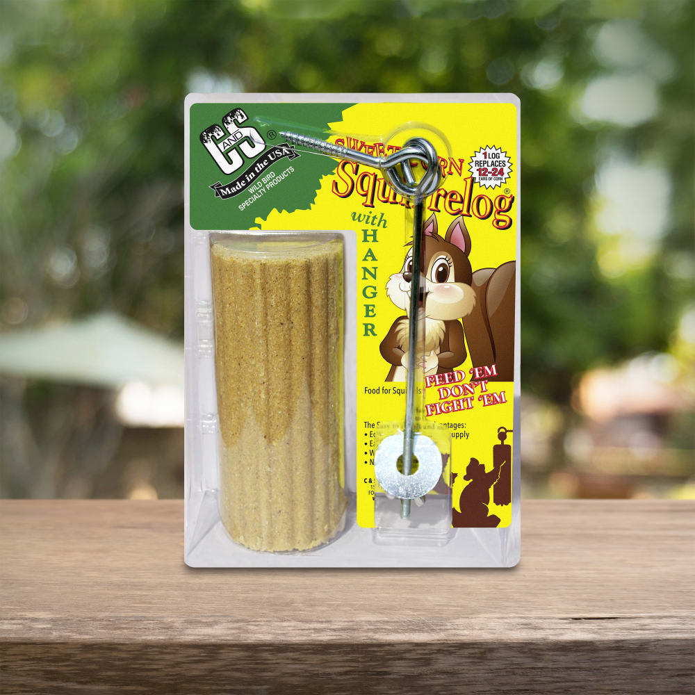 Up close shot of C&S Sweet Corn Squirrelog with hanger
