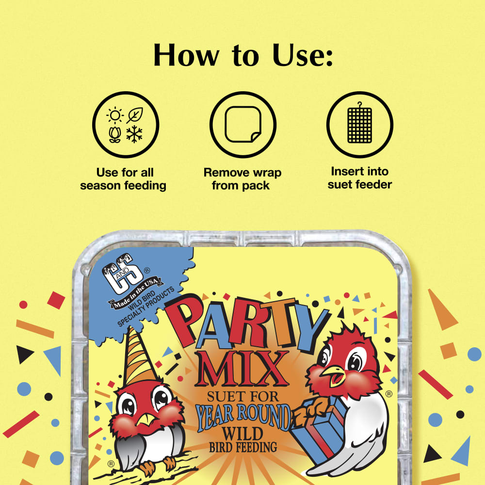 Feeding directions for the C&S Party Mix Suet Treat