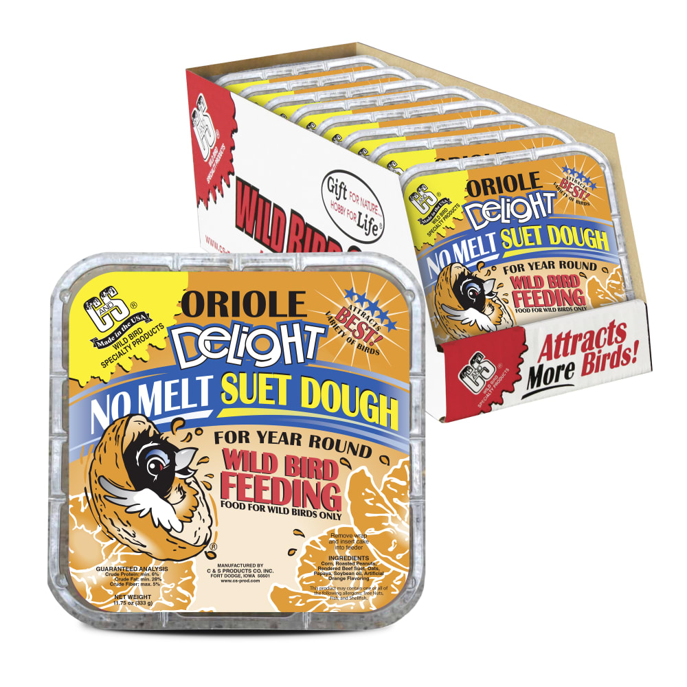 Retail packaging for C&S Oriole Delight No Melt Suet Dough