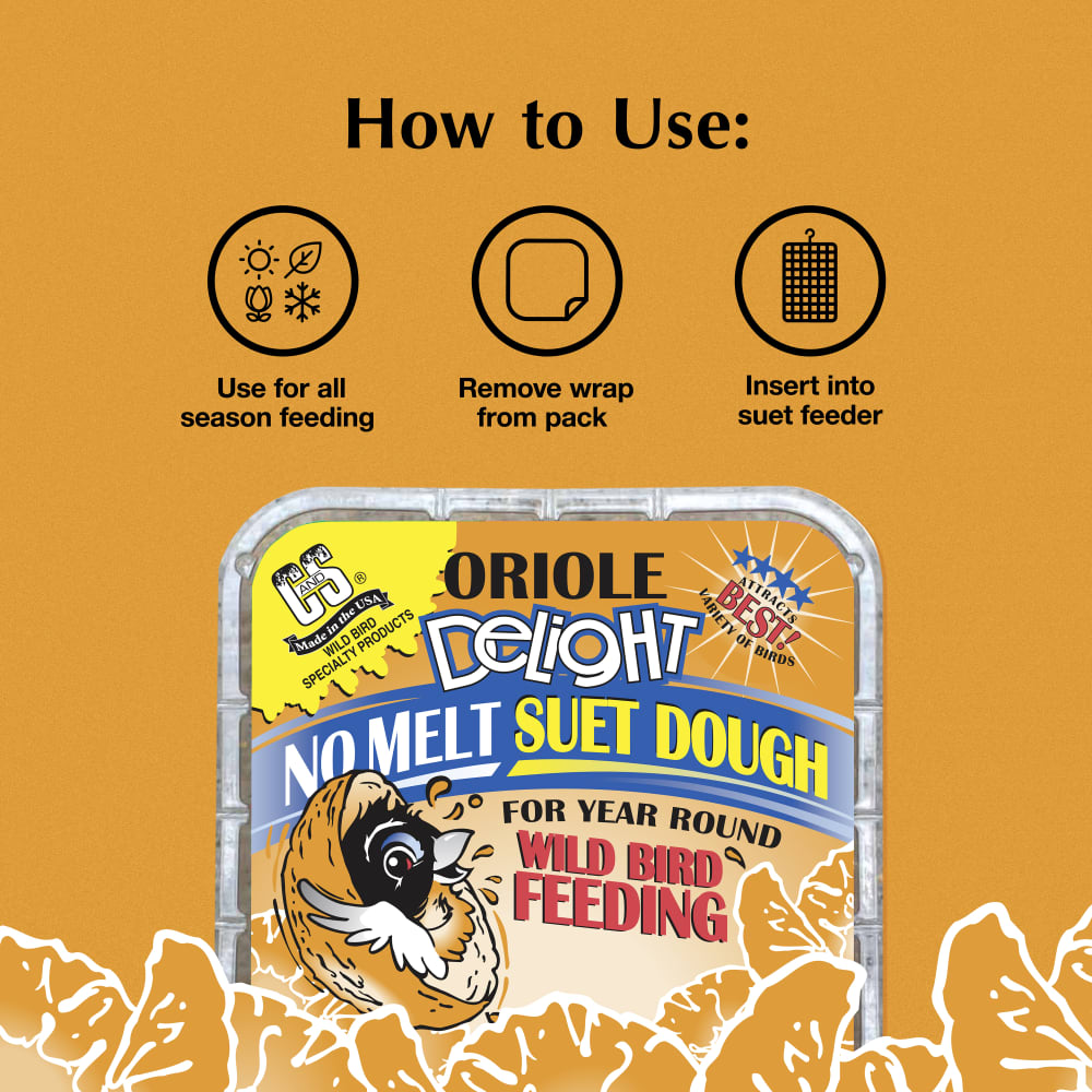 Feeding directions for the C&S Oriole Delight No Melt Suet Dough