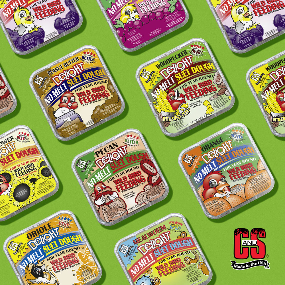 Image of several varieties of suet dough displayed on a green background
