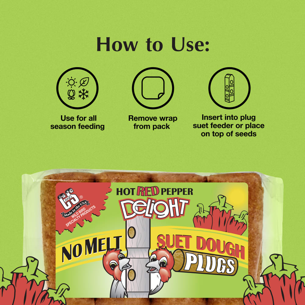 Directions for use for C&S Hot Pepper Delight Suet Dough Plugs