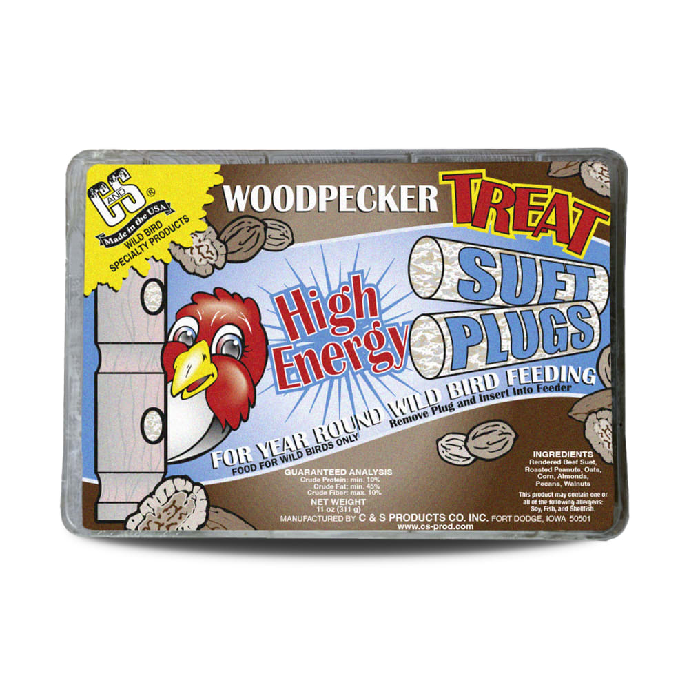 Retail packaging for C&S Woodpecker Treat Suet Plugs