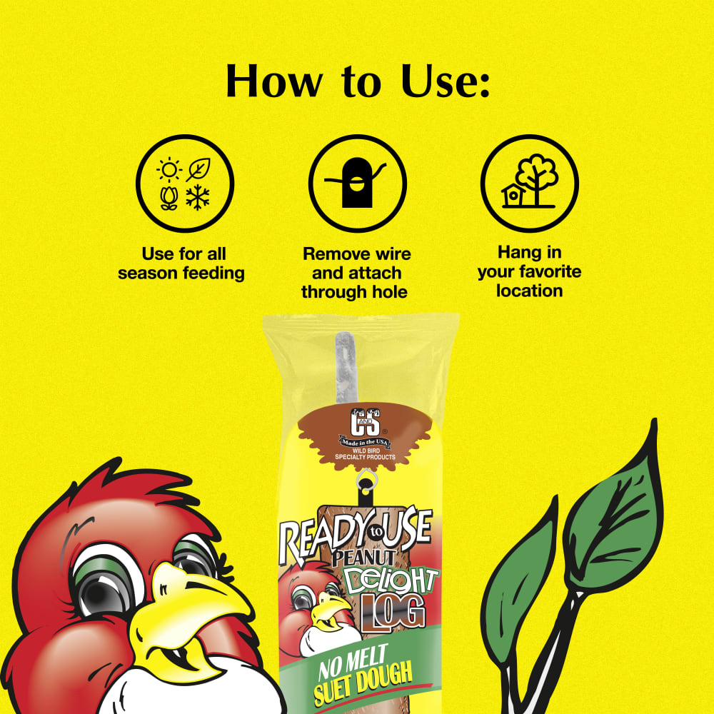 Directions for use for C&S Peanut Delight No Melt Suet Dough Log