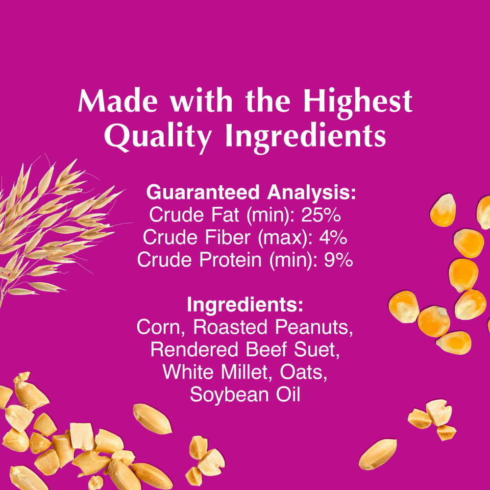 Infographic with a list of high-quality ingredients, fat, fiber and protein contents
