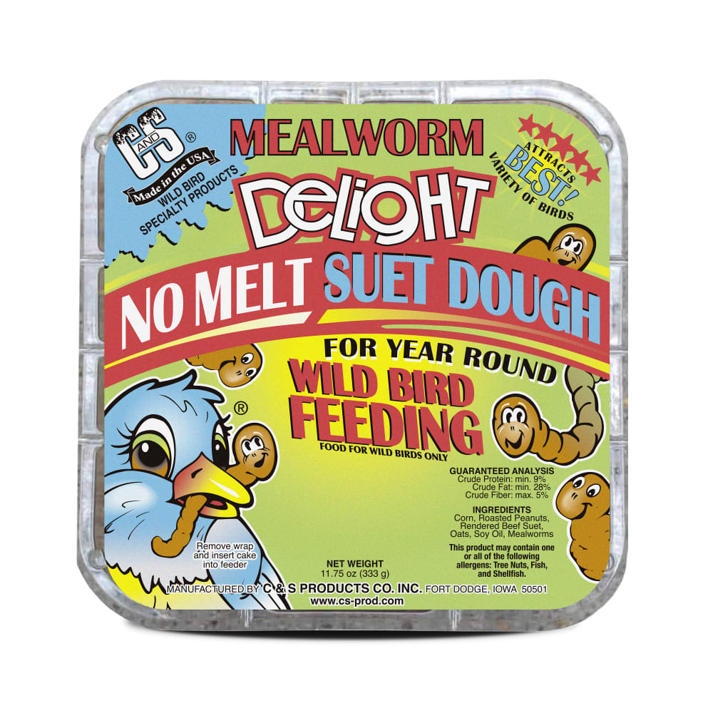 Retail packaging for C&S Mealworm Delight No Melt Suet Dough
