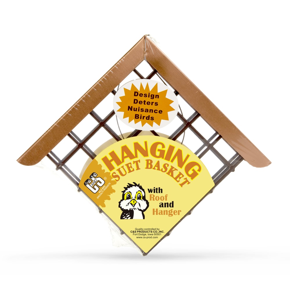 Retail packaging for C&S Hanging Suet Basket with Roof and Hanger