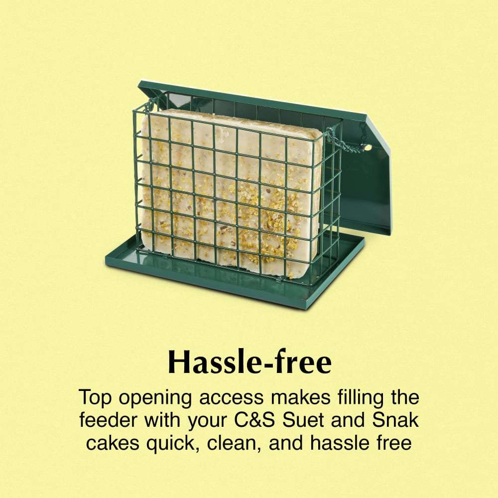 Top opening access makes filling feeder with C&S Suet and Snak cakes quick
