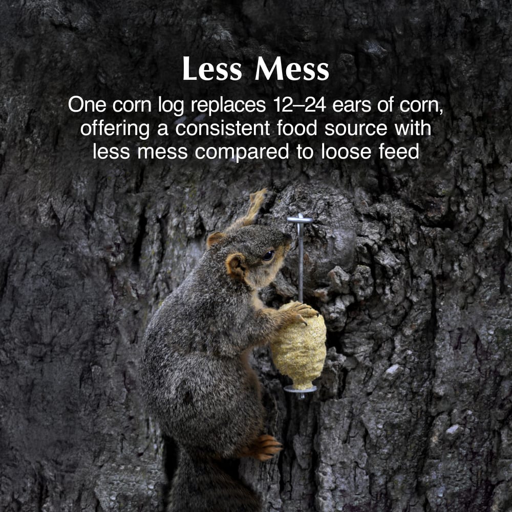 One corn log replaces 12-24 ears of corn with less mess compared to loose feed